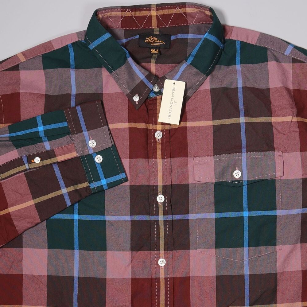 NWT LL Bean Signature Oxford Shirt Plaid Pima Cotton Long Sleeve Mens XXL